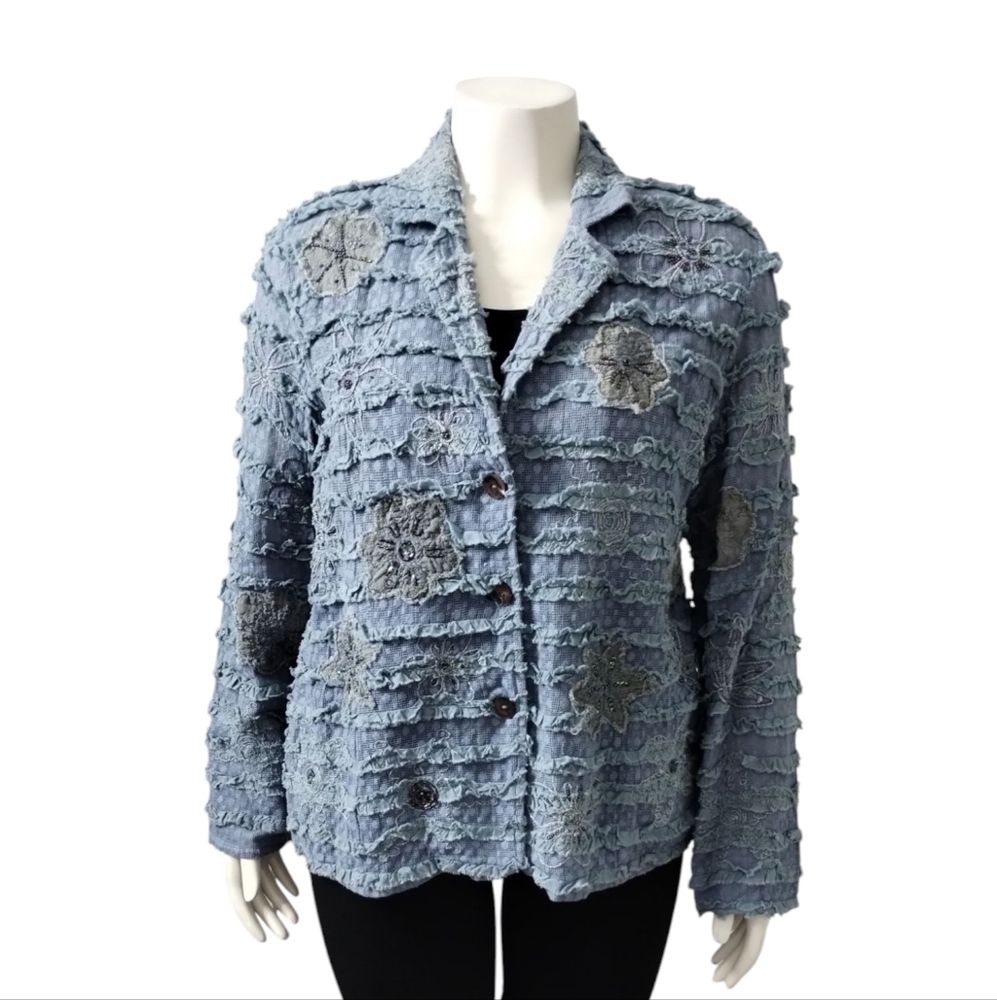 Vintage Yak Magik Embroidered Embellished Womens Size XL Floral‎ Cardigan Blazer